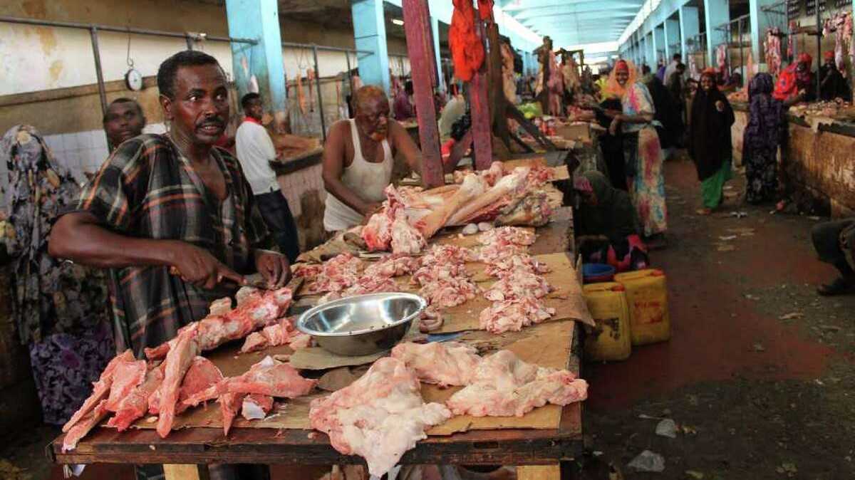 A meat stall in a market
