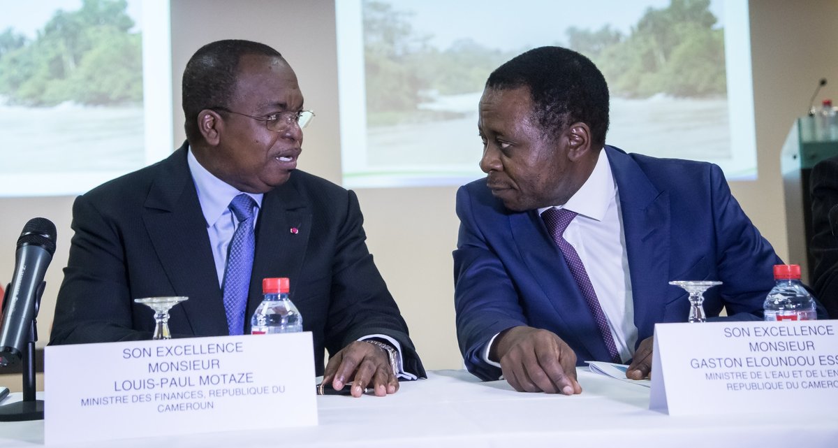 From left to right, Finance Minister Louis Paul Motaze and Water Minister Gaston Eloundou